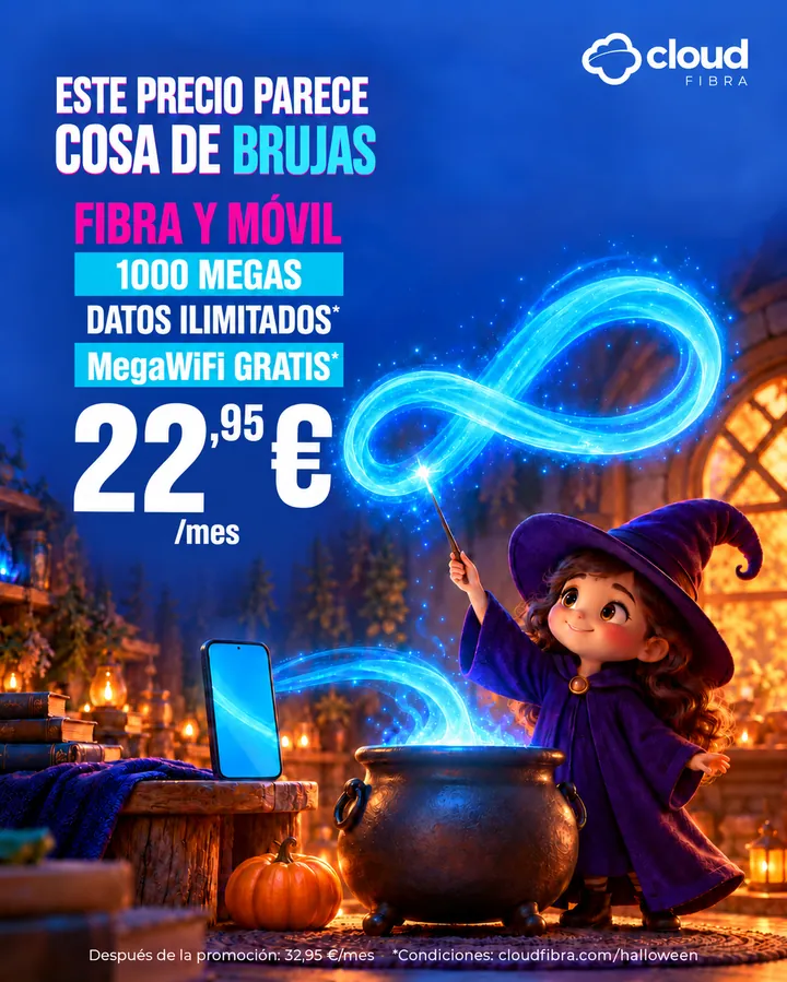 Bruixa amb calder i mòbil: MIX ILIMITADO per 22,95 € al mes